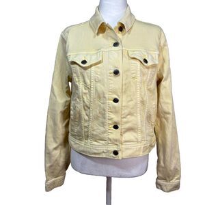 Lands End Women's Denim Jacket Sz S Butter Yellow Light Wash Trucker Clean Girl